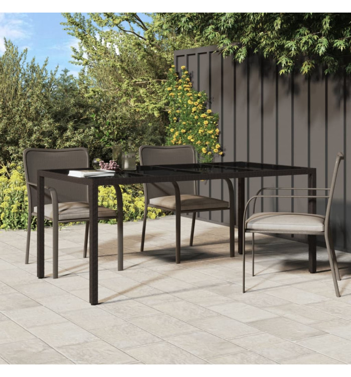 Table de jardin Marron 190x90x75 cm Verre trempé/résine tressée | Mobilier & Déco