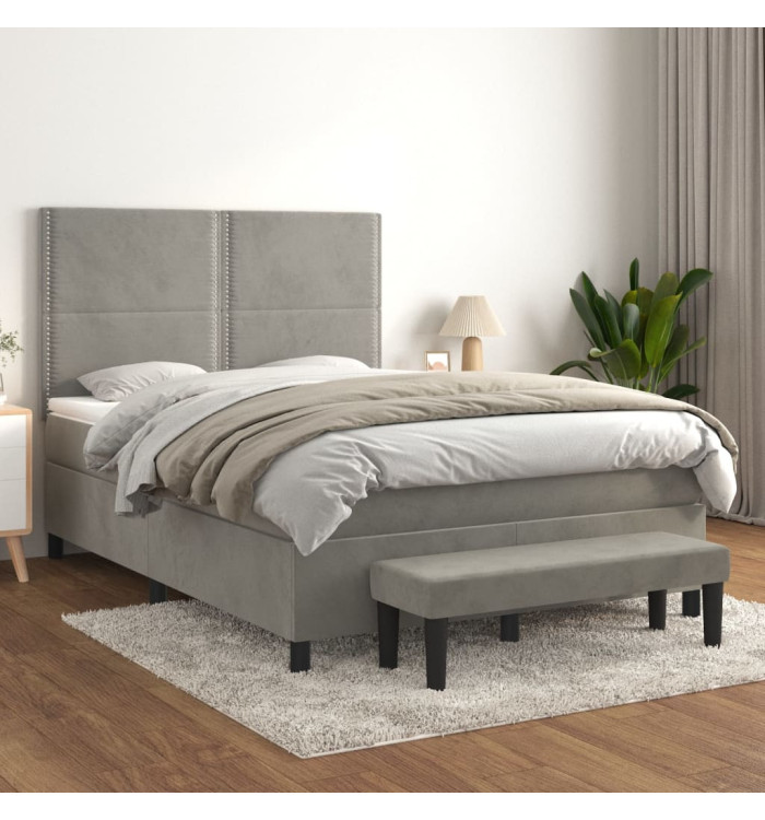 Sommier à lattes de lit et matelas Gris clair 140x190cm Velours | Mobilier & Déco