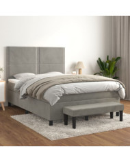 Sommier à lattes de lit et matelas Gris clair 140x190cm Velours | Mobilier & Déco