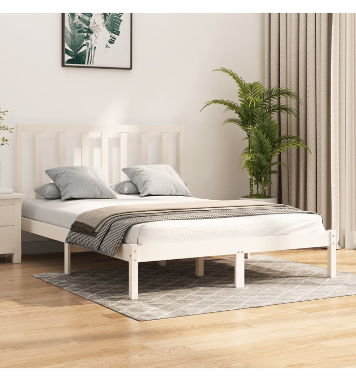 Cadre de lit sans matelas blanc bois de pin massif 140x190 cm | Mobilier & Déco