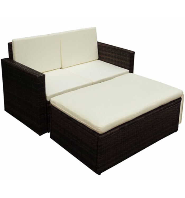 Salon de jardin 2 pcs avec coussins Résine tressée Marron | Mobilier & Déco