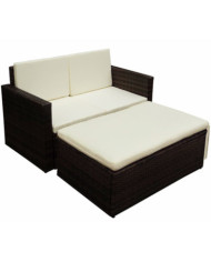 Salon de jardin 2 pcs avec coussins Résine tressée Marron | Mobilier & Déco