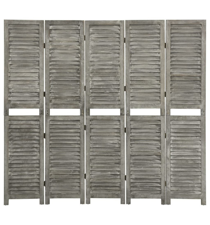 Cloison de séparation 5 panneaux Gris 179x166 cm Bois solide | Mobilier & Déco