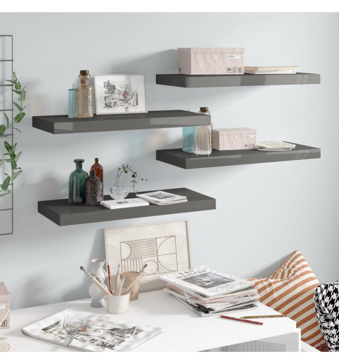 Étagère murale flottante 4 pcs Gris brillant 60x23,5x3,8 cm MDF | Mobilier & Déco