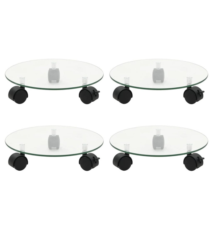 Supports roulants à plantes 4 pcs 28 cm Verre trempé Rond | Mobilier & Déco