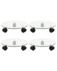Supports roulants à plantes 4 pcs 28 cm Verre trempé Rond | Mobilier & Déco