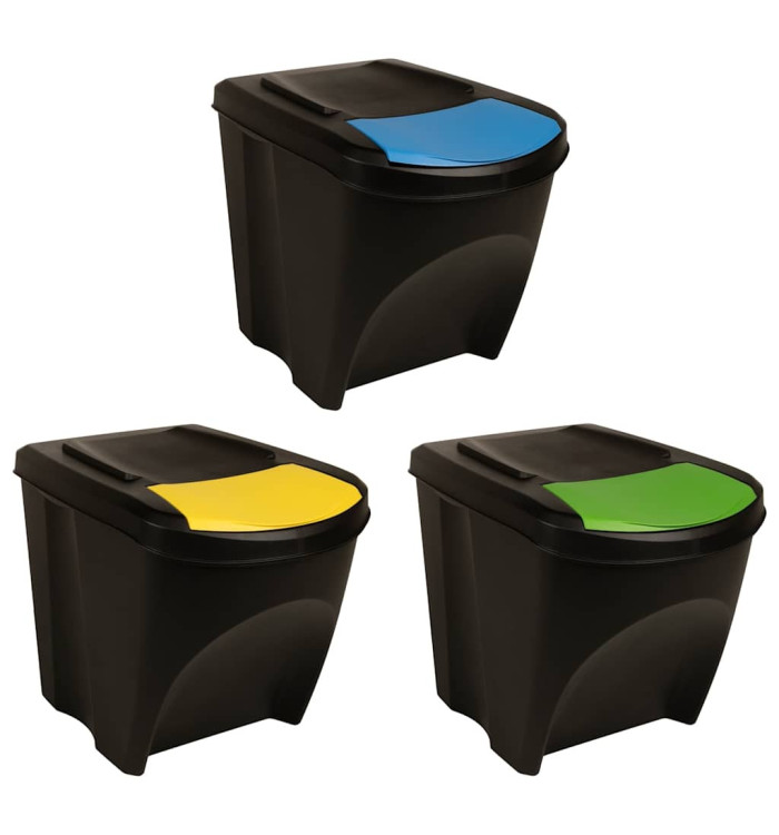 Poubelles empilables 3 pcs Anthracite 75 L | Mobilier & Déco