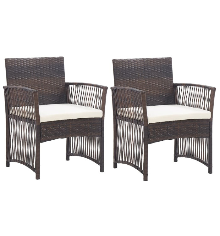 Fauteuils de jardin et coussins lot de 2 Marron Résine tressée | Mobilier & Déco