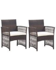 Fauteuils de jardin et coussins lot de 2 Marron Résine tressée | Mobilier & Déco