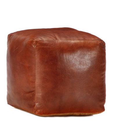 Pouf 40 x 40 x 40 cm Brun roux Cuir véritable de chèvre | Mobilier & Déco