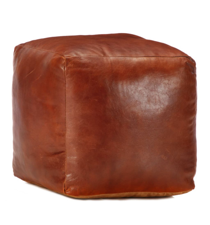 Pouf 40 x 40 x 40 cm Brun roux Cuir véritable de chèvre | Mobilier & Déco