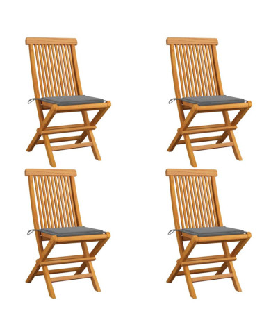 Chaises de jardin et coussins gris lot de 4 Bois de teck massif | Mobilier & Déco