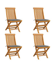 Chaises de jardin et coussins gris lot de 4 Bois de teck massif | Mobilier & Déco