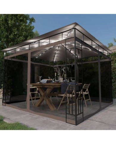 Tonnelle avec moustiquaire et lumières Led 3x3x2,73 m Taupe | Mobilier & Déco