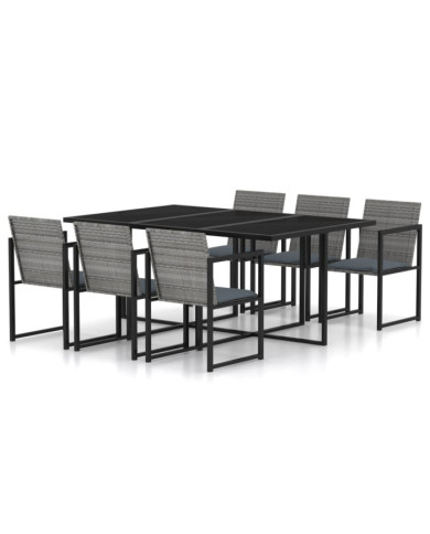 Salon de jardin 7 pcs avec coussins Résine tressée Gris | Mobilier & Déco