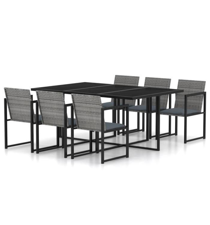 Salon de jardin 7 pcs avec coussins Résine tressée Gris | Mobilier & Déco