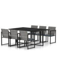 Salon de jardin 7 pcs avec coussins Résine tressée Gris | Mobilier & Déco