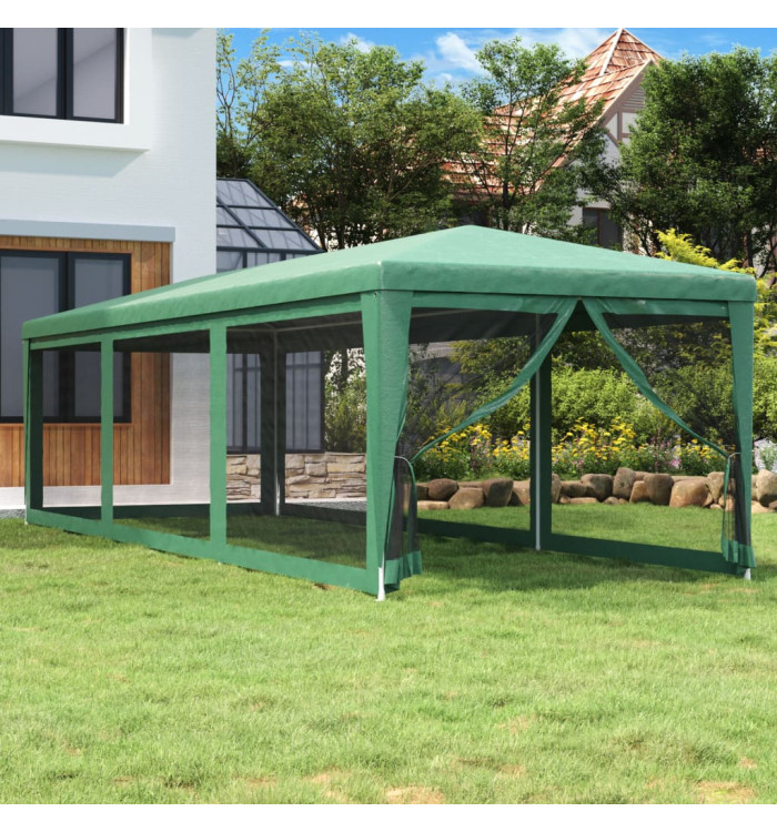 Tente de fête avec 8 parois latérales en maille Vert 3x9 m PEHD | Mobilier & Déco
