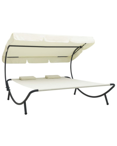 Lit de repos d'extérieur avec auvent et oreillers Blanc crème | Mobilier & Déco