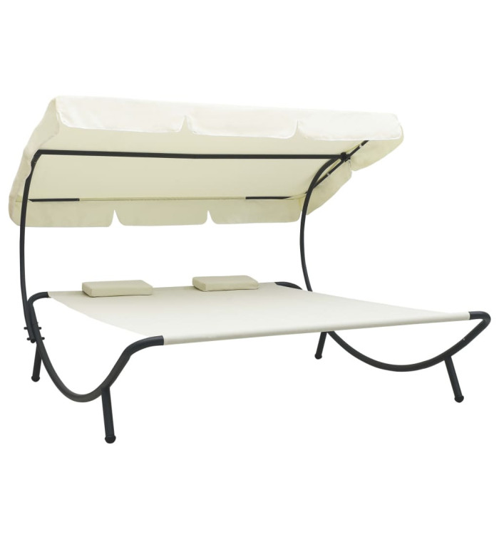 Lit de repos d'extérieur avec auvent et oreillers Blanc crème | Mobilier & Déco