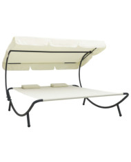 Lit de repos d'extérieur avec auvent et oreillers Blanc crème | Mobilier & Déco