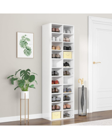 Armoire à chaussures blanc brillant 54x34x183cm bois ingénierie | Mobilier & Déco