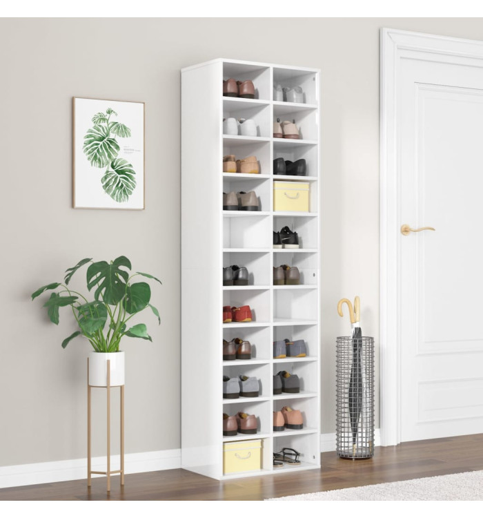 Armoire à chaussures blanc brillant 54x34x183cm bois ingénierie | Mobilier & Déco