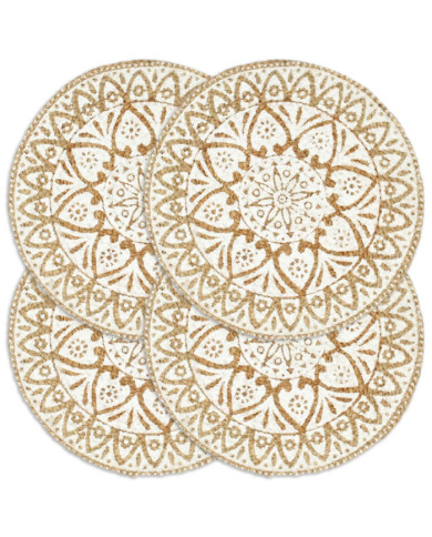 Napperons 4 pcs Blanc 38 cm Rond Jute | Mobilier & Déco