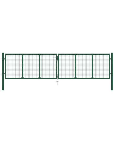 Portail en treillis de jardin acier 390x100 cm vert | Mobilier & Déco