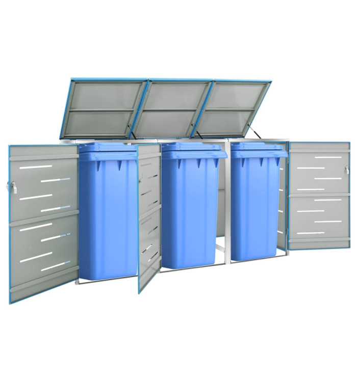 Abri pour trois poubelles 207x77,5x112,5 cm Inox | Mobilier & Déco