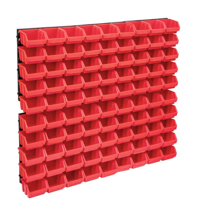 Kit de bacs de stockage et panneaux muraux 96 pcs Rouge et noir | Mobilier & Déco