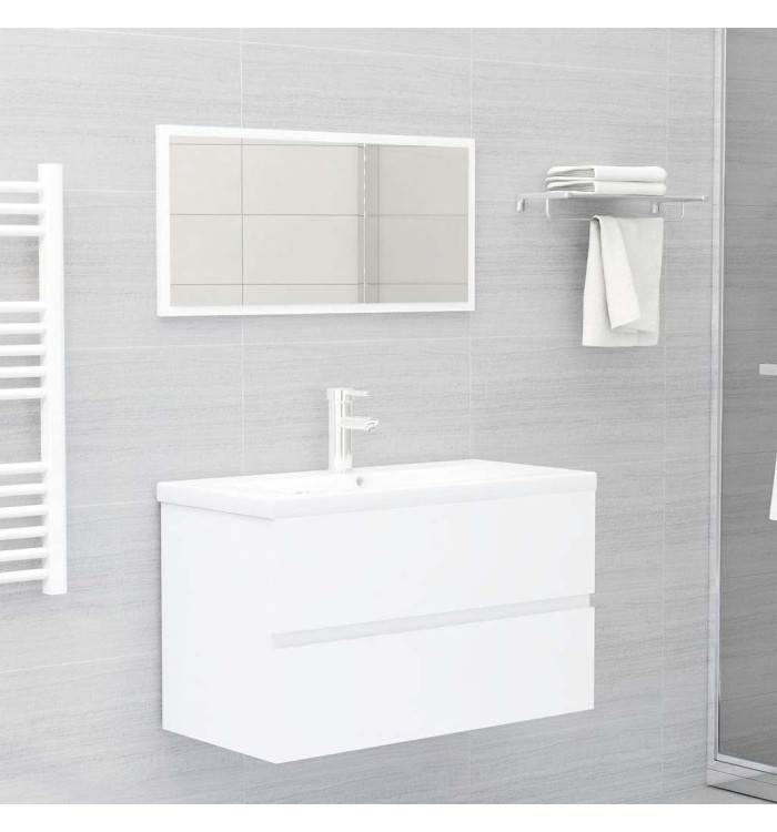 Ensemble de meubles salle de bain 2 pcs blanc bois d'ingénierie | Mobilier & Déco