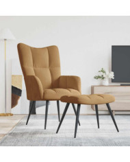 Chaise de relaxation avec tabouret Marron Velours | Mobilier & Déco