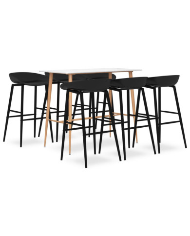 Ensemble de bar 7 pcs Blanc et noir | Mobilier & Déco