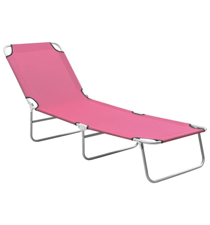 Chaise longue pliable acier et tissu rose | Mobilier & Déco