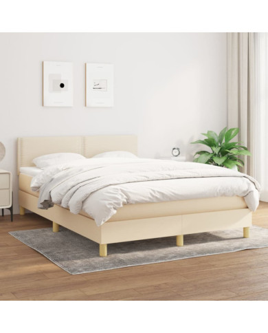 Sommier à lattes de lit avec matelas Crème 140x200 cm Tissu | Mobilier & Déco