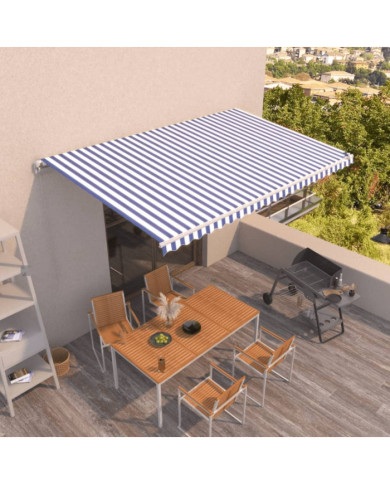 Auvent manuel rétractable 500x350 cm Bleu et blanc | Mobilier & Déco