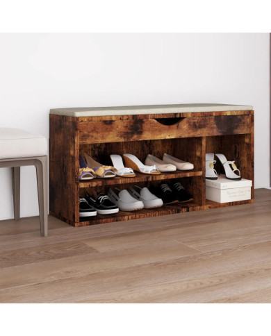 Banc à chaussures avec coussin Chêne fumé Bois d'ingénierie | Mobilier & Déco