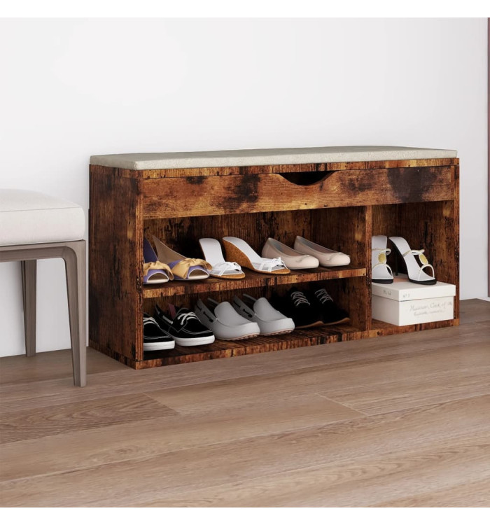 Banc à chaussures avec coussin Chêne fumé Bois d'ingénierie | Mobilier & Déco