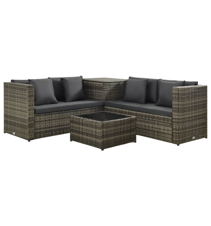 Salon de jardin 4 pcs avec coussins résine tressée gris | Mobilier & Déco
