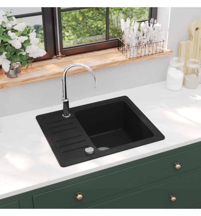 Évier de cuisine en granit Bac unique Noir | Mobilier & Déco