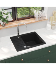 Évier de cuisine en granit Bac unique Noir | Mobilier & Déco