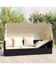 Lit de salon d'extérieur toit et coussins Noir Résine tressée | Mobilier & Déco