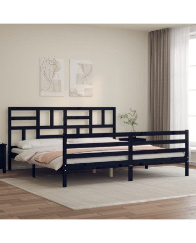 Cadre de lit sans matelas noir 200x200 cm bois massif | Mobilier & Déco