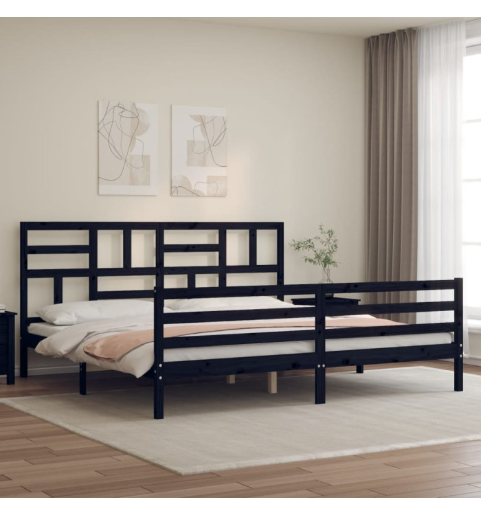 Cadre de lit sans matelas noir 200x200 cm bois massif | Mobilier & Déco