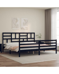 Cadre de lit sans matelas noir 200x200 cm bois massif | Mobilier & Déco