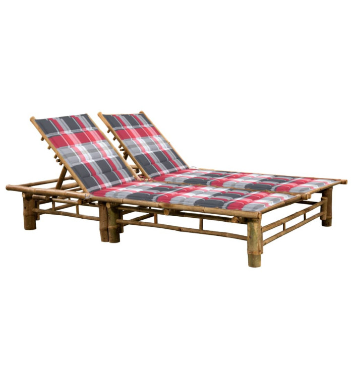 Chaise longue pour 2 personnes avec coussins Bambou | Mobilier & Déco