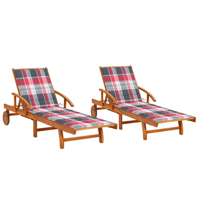 Chaises longues lot de 2 avec coussins Bois d'acacia solide | Mobilier & Déco