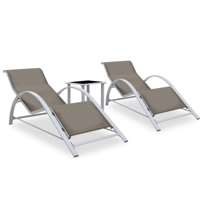 Chaises longues lot de 2 avec table Aluminium Taupe | Mobilier & Déco