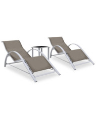 Chaises longues lot de 2 avec table Aluminium Taupe | Mobilier & Déco